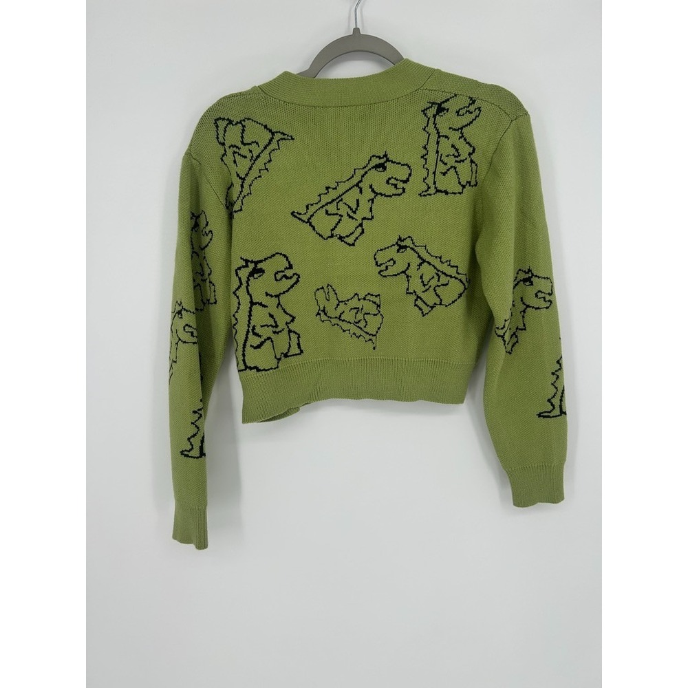 Cider Green Dinosaur Graphic Knit Cardigan Size S Eclectic Grandpa Kitsch Indie - Picture 2 of 7